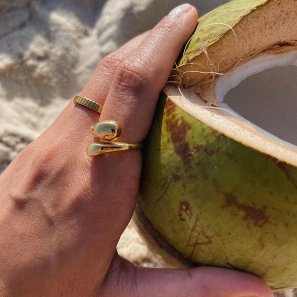 Waterproof Gold Jewelry Tarnish Free 18k Gold PVD- Meivim Ring Size 6 - Picture 4 of 11